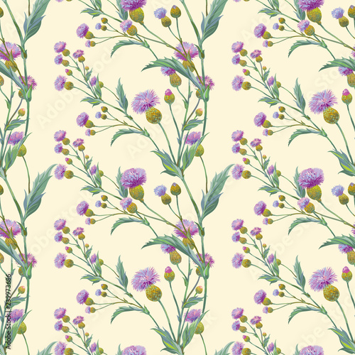 Decorative composition of persian cornflowers. Seamless background pattern #1