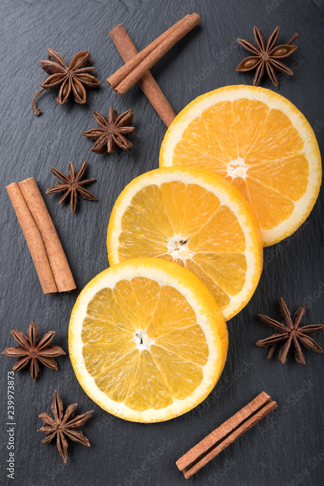 Orange on Black Stone with Cinnamon and Star Anise Orange on Black Stone with Cinnamon and Star Anise