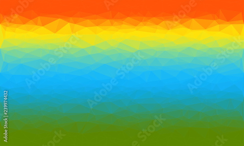 Abstract polygon background with colors of sunset, clouds and grass. Pattern composed of triangles.