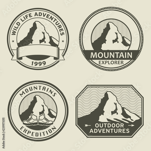 Mountain wild adventure signs or stamps