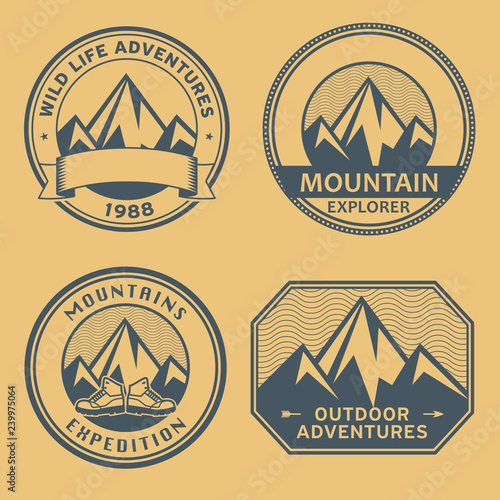 Mountain wild adventure signs or stamps