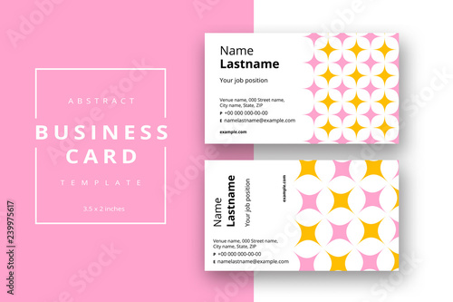 Trendy minimal abstract business card template. Modern corporate stationery id layout with geometric pattern. Vector fashion background design with information sample name text.