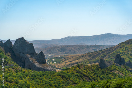 Panoramic view of the picturesque hills in the Crimea, Russia.