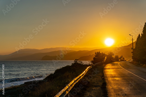 Coastal road in the Crimea at sunset.