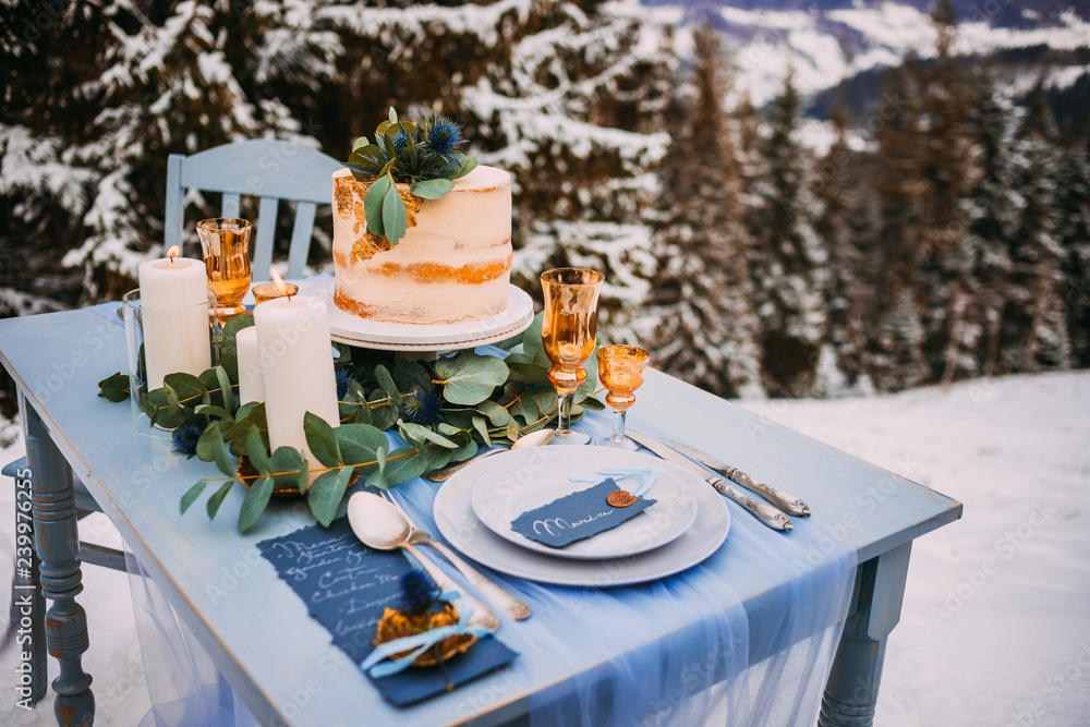 Fototapeta premium Amazing serving table in blue colors