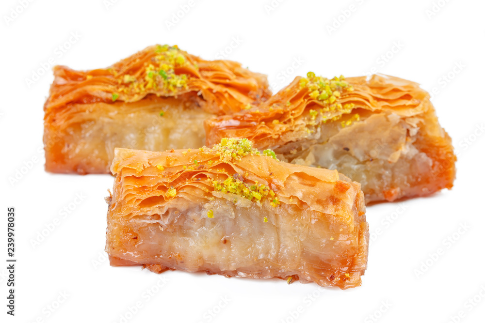 Turkish Ramadan Dessert Baklava isolated on white Turkish Ramadan Dessert Baklava isolated on white