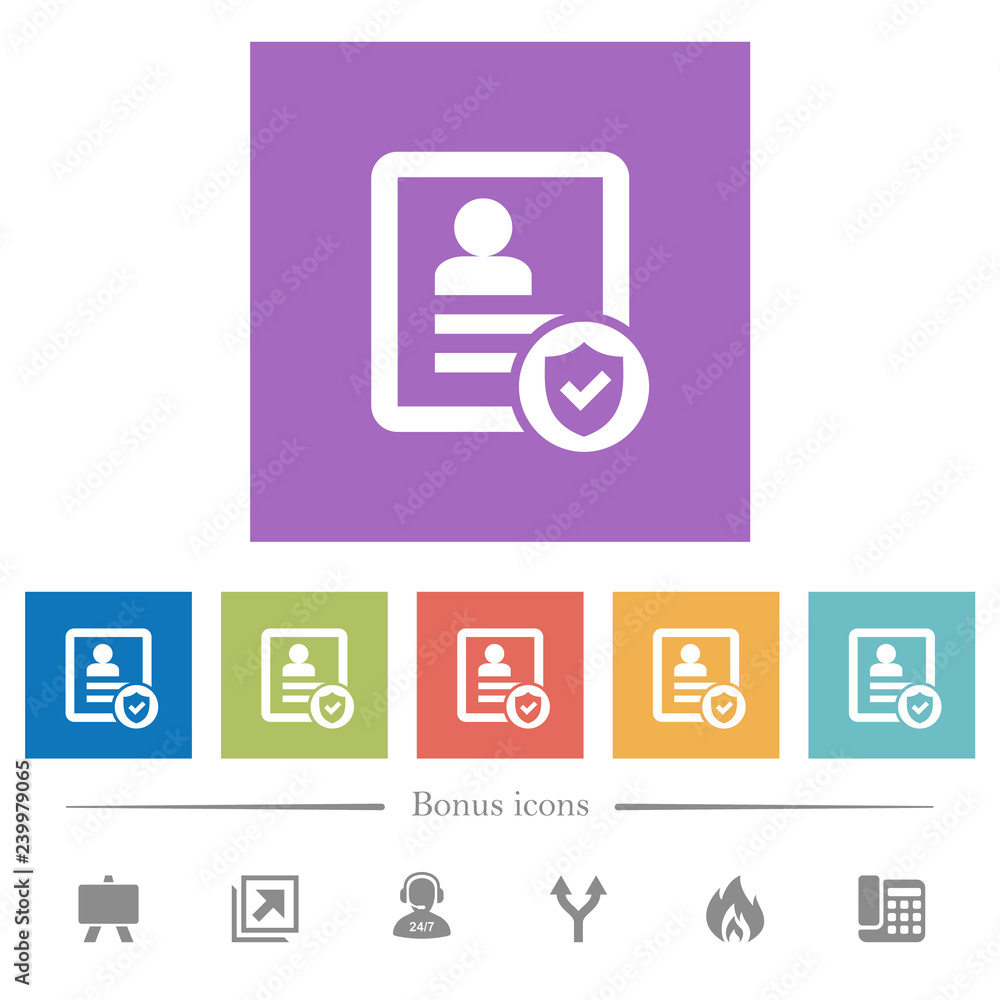 Protected contact flat white icons in square backgrounds Protected contact flat white icons in square backgrounds