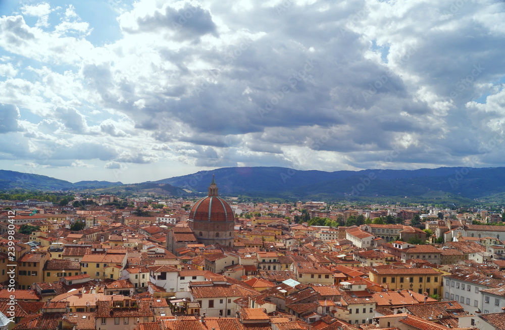 Aerial view of Pistoia with the dome of the Basilica of Santa Maria humility, Pistoia, Tuscany, Italy