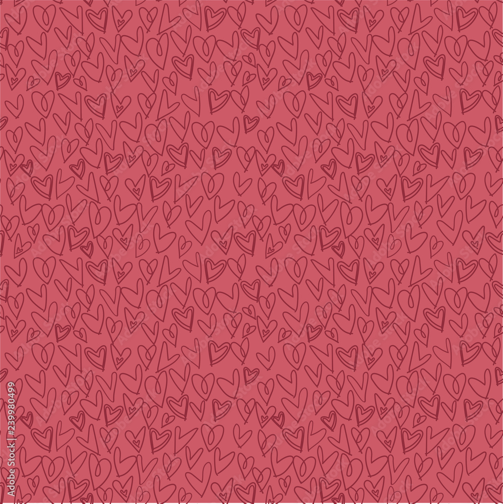 hand drawn heart pattern seamless on red background