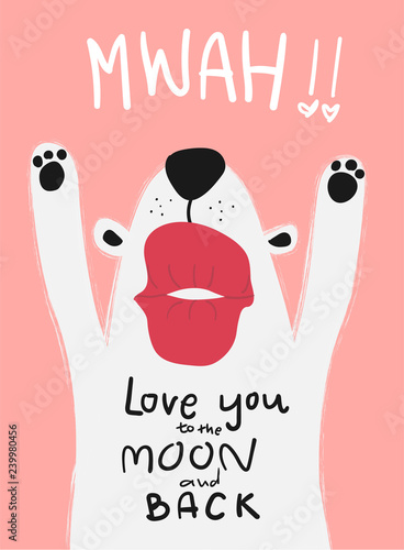 love card white dog with big kiss mwah
