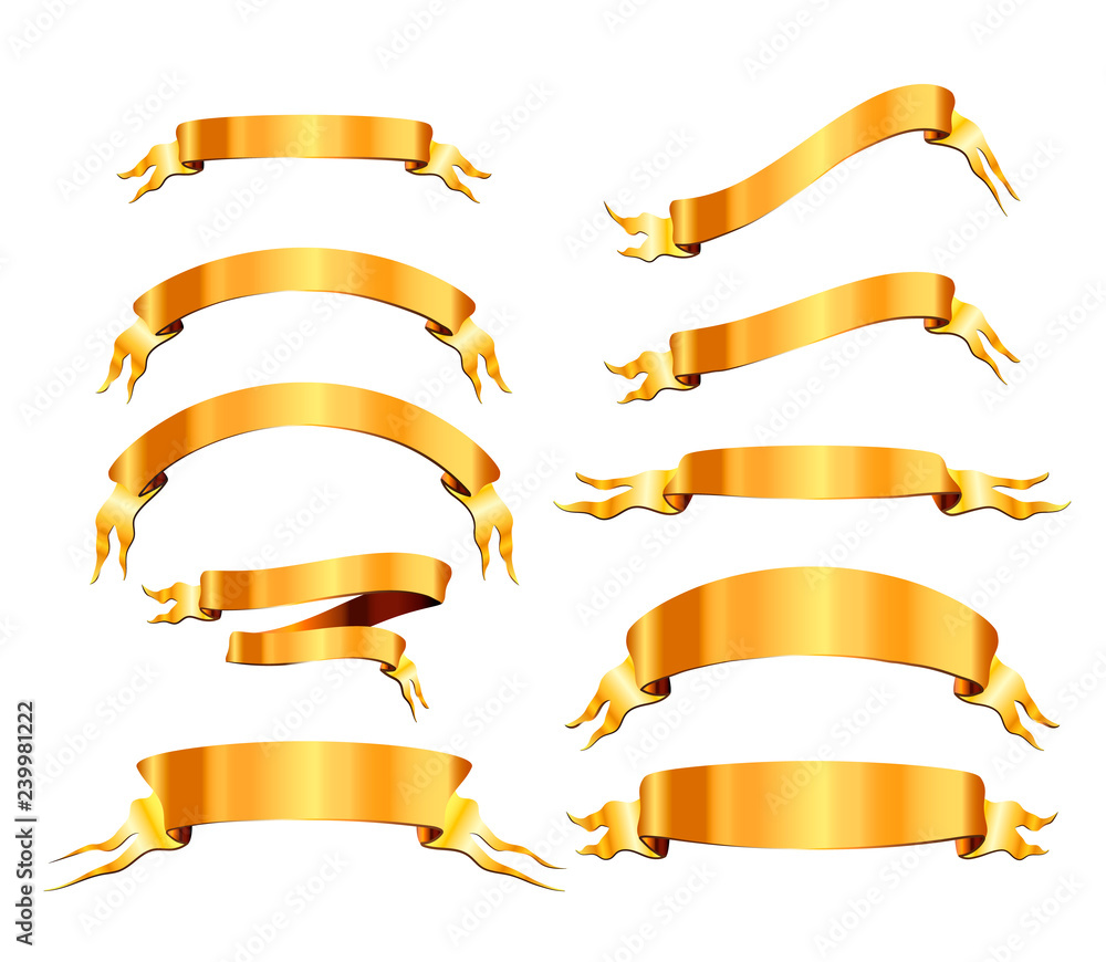 Set of 10 bright golden elegant tapes on white