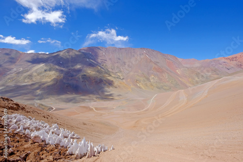 Bilde på lerret Ice or snow penitentes and andean landscape at Paso De Agua Negra mountain pass,