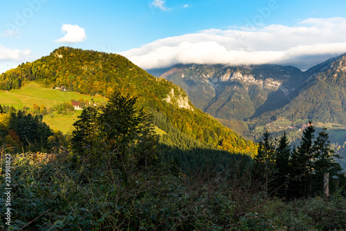 Rural colorful mountain range forest landscape autumn view