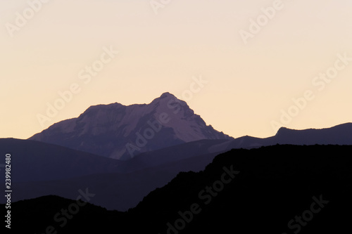 Aconcagua, highest mountain in the Americas, layers of the andean precordillera, view from Uspallata, Mendoza, Argentina