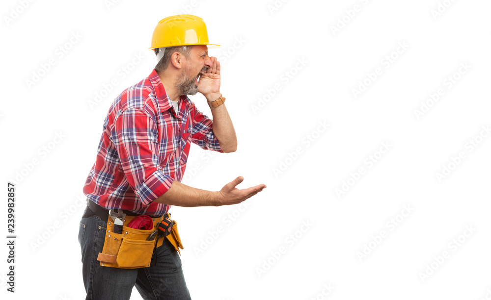 Builder yelling at copyspace. Builder yelling at copyspace.