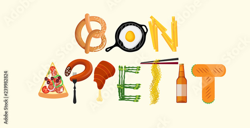 Typography Kitchen Poster. Bon Appetit. Vector Illustration.