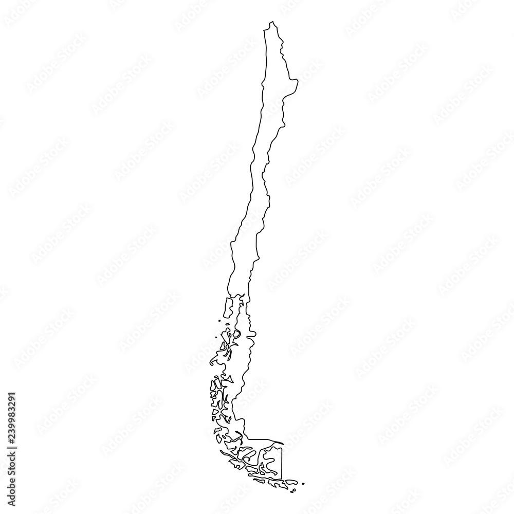 Chile - solid black outline border map of country area. Simple flat ...