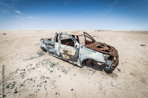 A car wreck in the namib desert near Walvis Bay