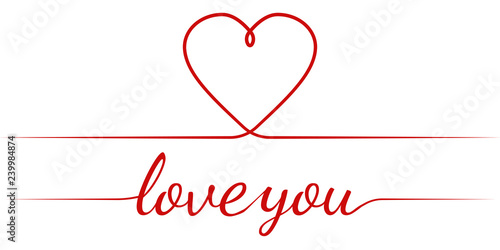 calligraphy text I love you and heart, vector graceful inscription Declaration of love, greeting card Valentine