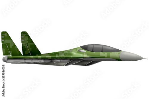 fighter, interceptor flying with pixel summer camouflage with fictional design - isolated object on white background. 3d illustration