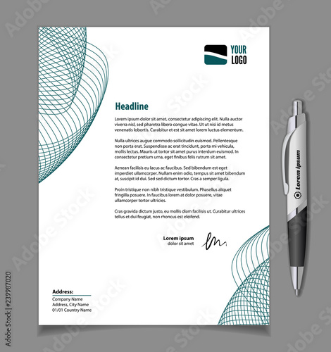 Letterhead template design in minimalist style and pen. Vector illustration.