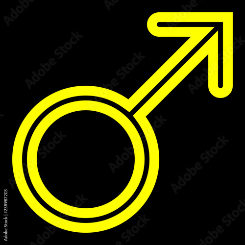 Male symbol icon - yellow thin rounded outlined, isolated - vector