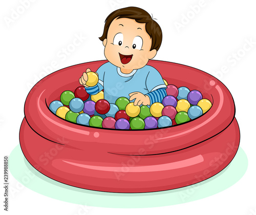 Kid Boy Toddler Ball Pit Illustration