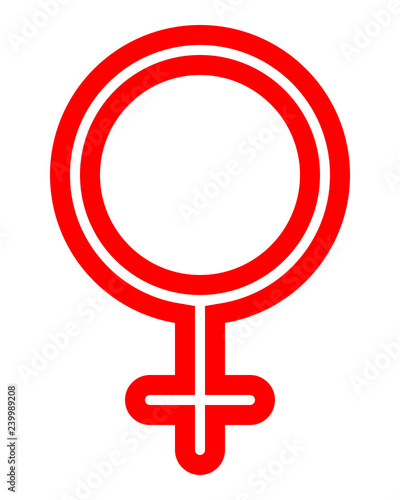 Female symbol icon - red thin outlined rounded, isolated - vector