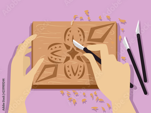 Hands Chip Carving Illustration