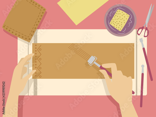 Hands Embossing Leather Illustration
