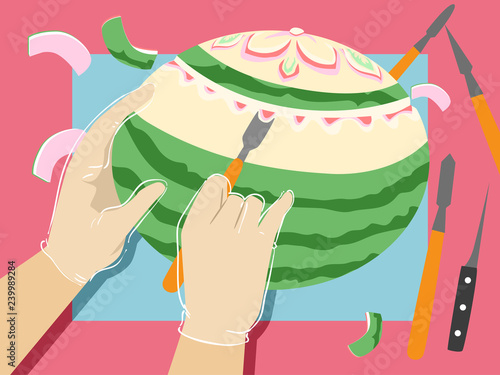 Hands Food Carving Illustration