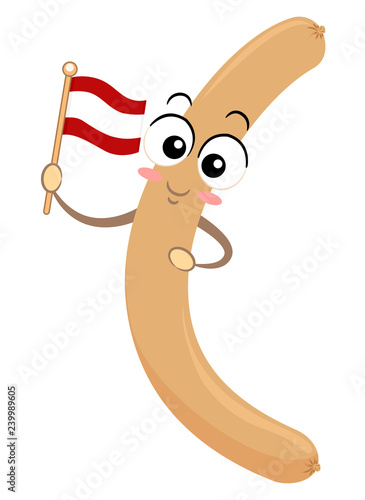 Mascot Austria Vienna Sausage Flag Illustration