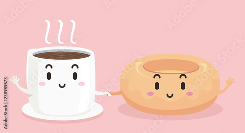 Mascot Coffee Donut Hold Ha...