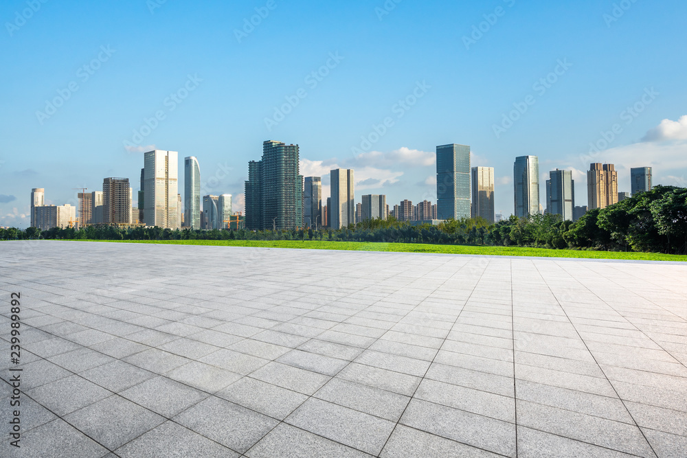 empty square with city skyline