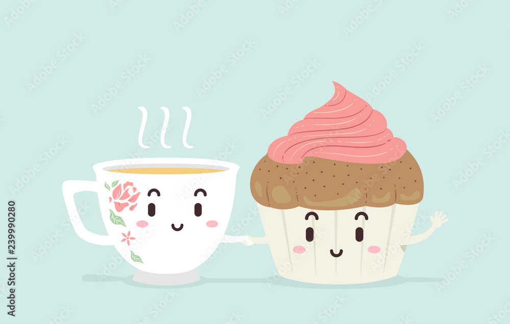 Mascot Tea Cup Cake Illustration Mascot Tea Cup Cake Illustration