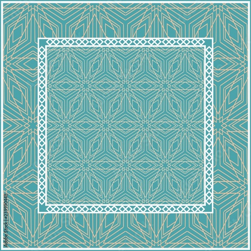 Design for square fashion print. For pocket, shawl, textile, bandanna. Geometric floral pattern. Vector illustration.