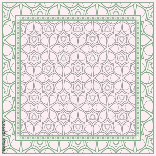 Bandanna Print With Geometric Pattern. Vector Illustration. For Fabric, Textile, Bandana, Scarg, Print. photo