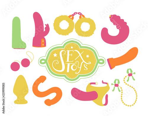 Sex Toys Flat Elements Illustration