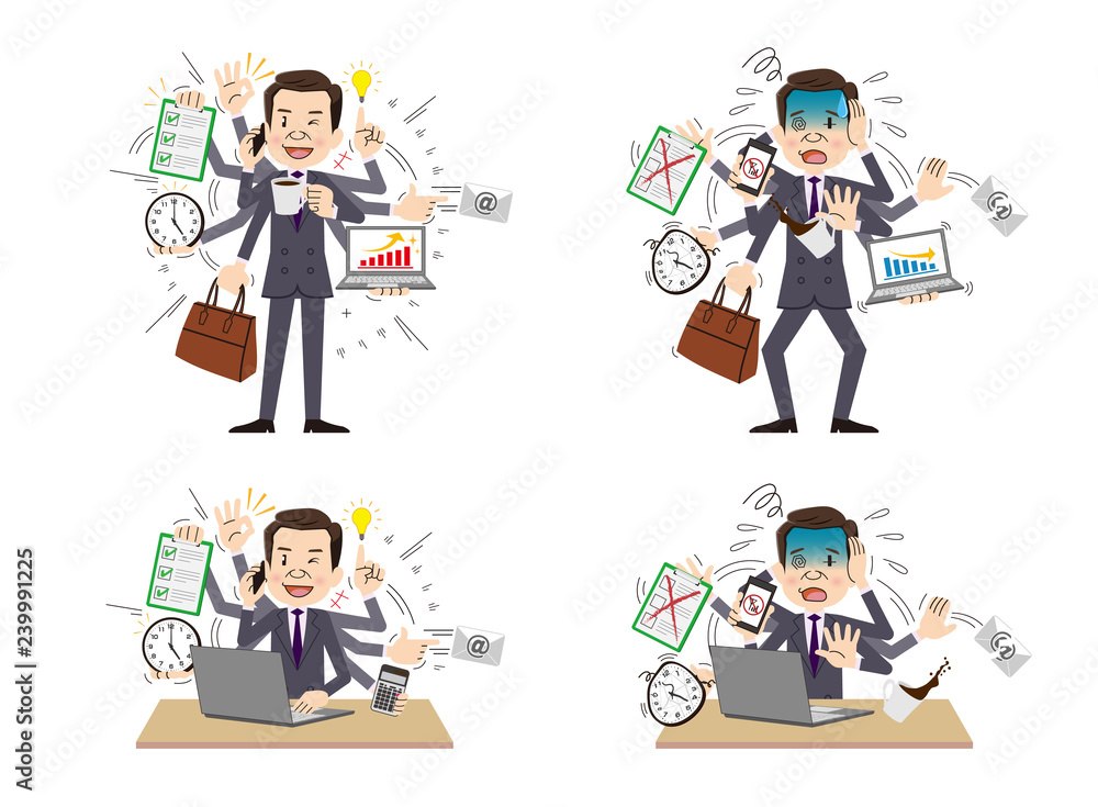 Businessman with multi tasking and multi skill Businessman with multi tasking and multi skill