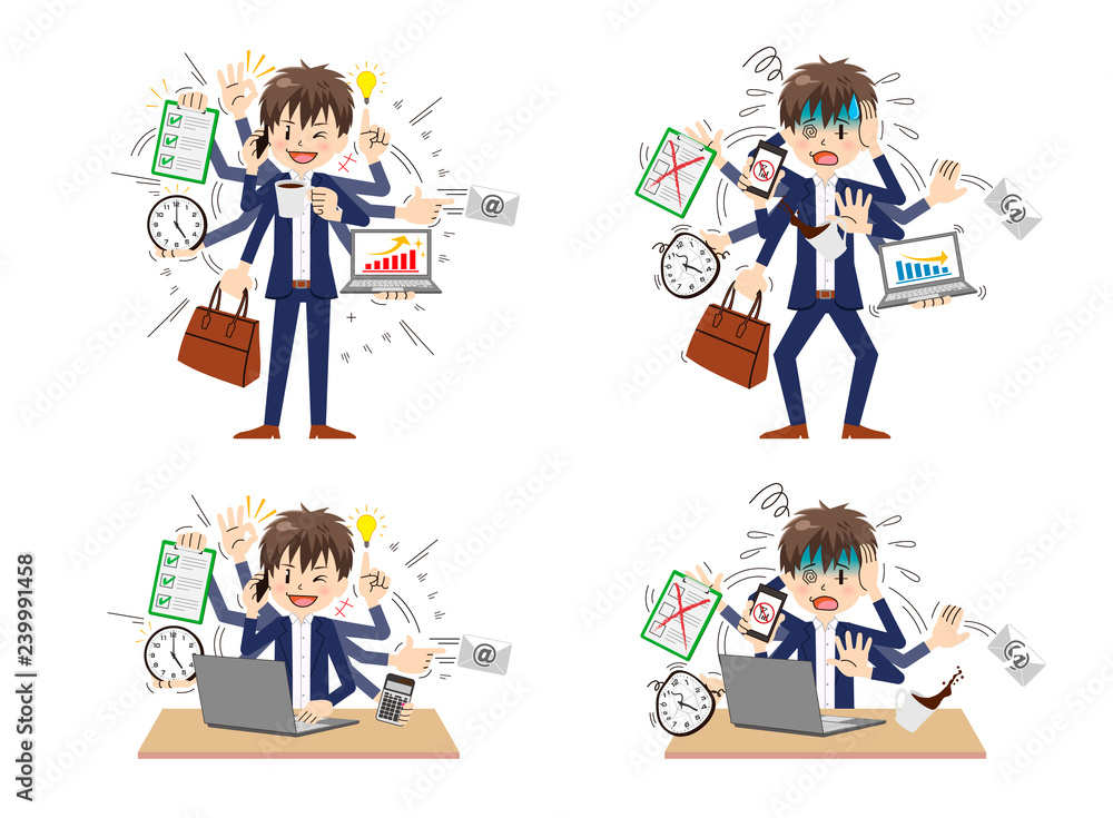 Businessman with multi tasking and multi skill Businessman with multi tasking and multi skill