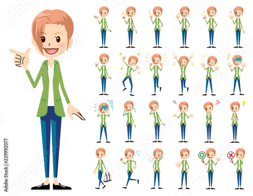 female charactor set. Various poses and emotions.