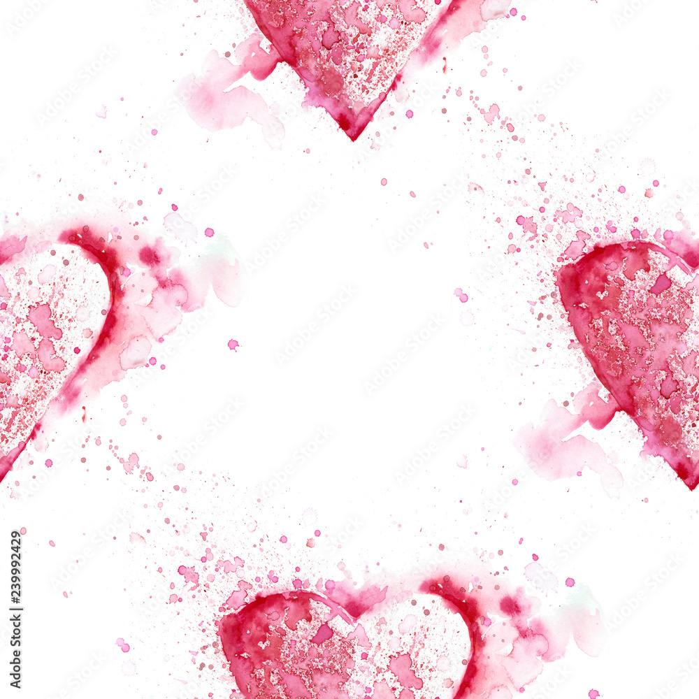 Romantic seamless pattern. Watercolor pink heart.