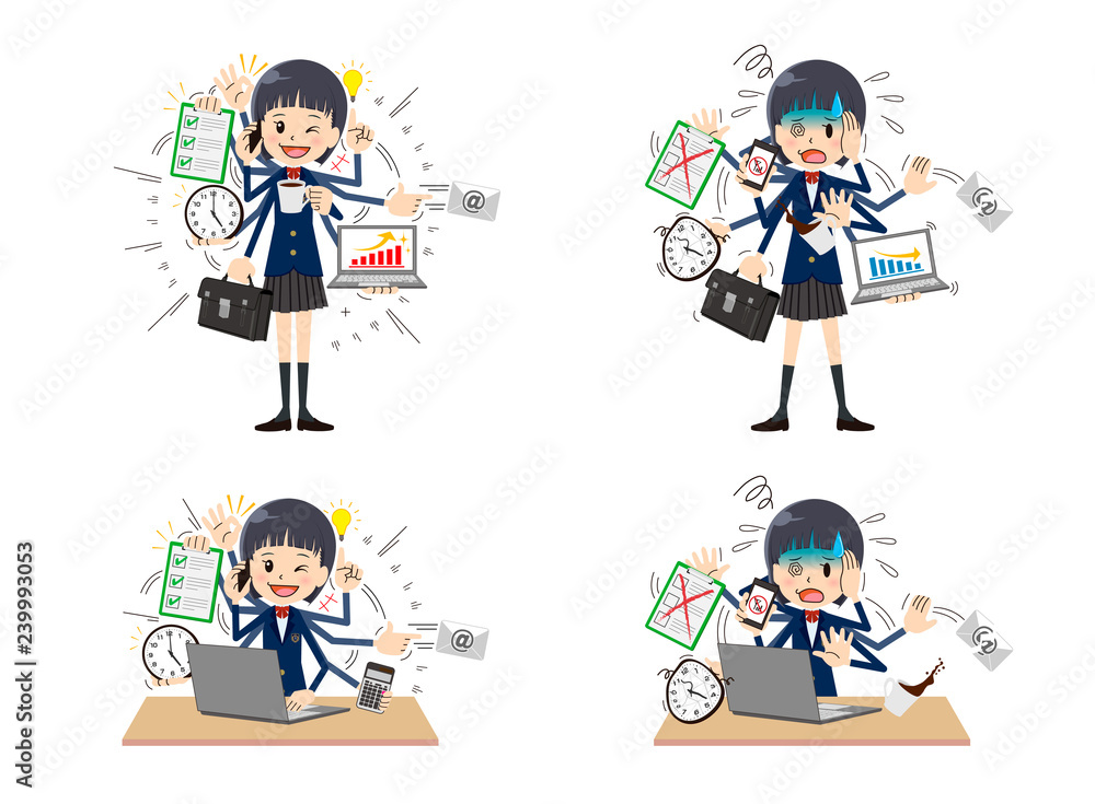 Schoolgirl with multi tasking and multi skill