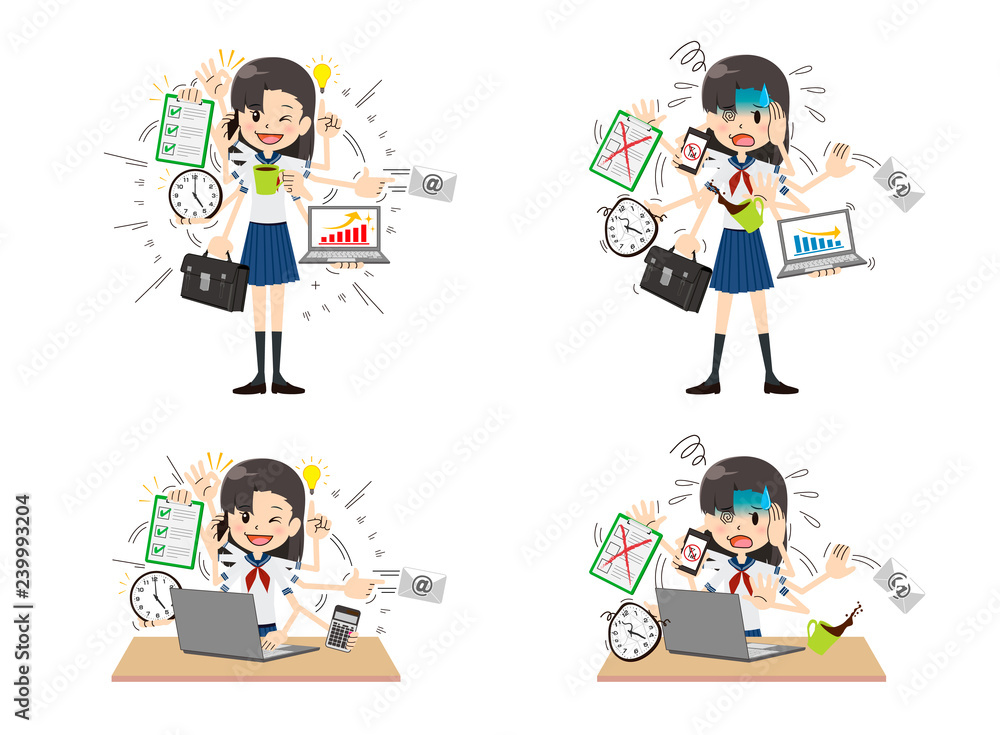 Schoolgirl with multi tasking and multi skill Schoolgirl with multi tasking and multi skill