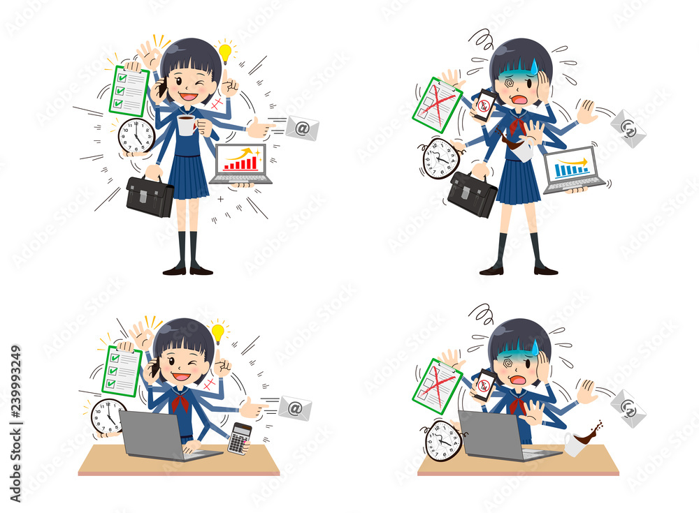 Schoolgirl with multi tasking and multi skill Schoolgirl with multi tasking and multi skill
