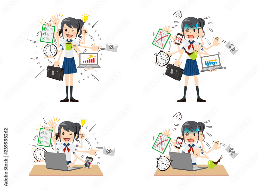 Schoolgirl with multi tasking and multi skill Schoolgirl with multi tasking and multi skill