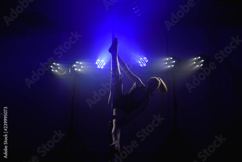 Young sexy woman exercise pole dance. Fitness