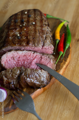 Wallpaper Mural Food. Steak filet mignon, decorated chili and onions Torontodigital.ca