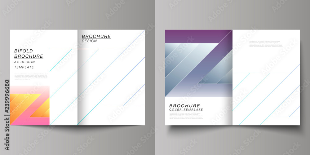 The vector layout of two A4 format modern cover mockups design templates for bifold brochure, magazine, flyer, booklet, annual report. Creative modern cover concept, colorful background. The vector layout of two A4 format modern cover mockups design templates for bifold brochure, magazine, flyer, booklet, annual report. Creative modern cover concept, colorful background.