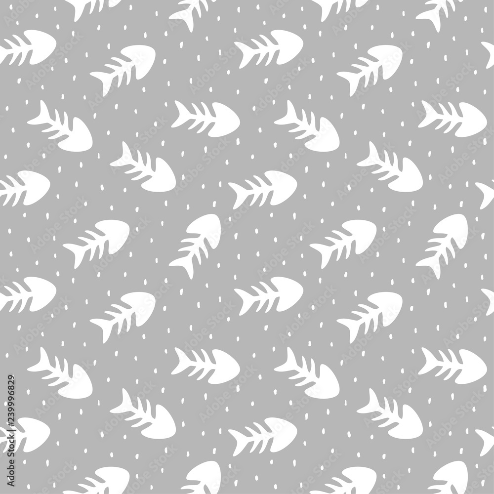 Fish Bone Seamless Pattern Background, Fish Bone Vector Illustration
